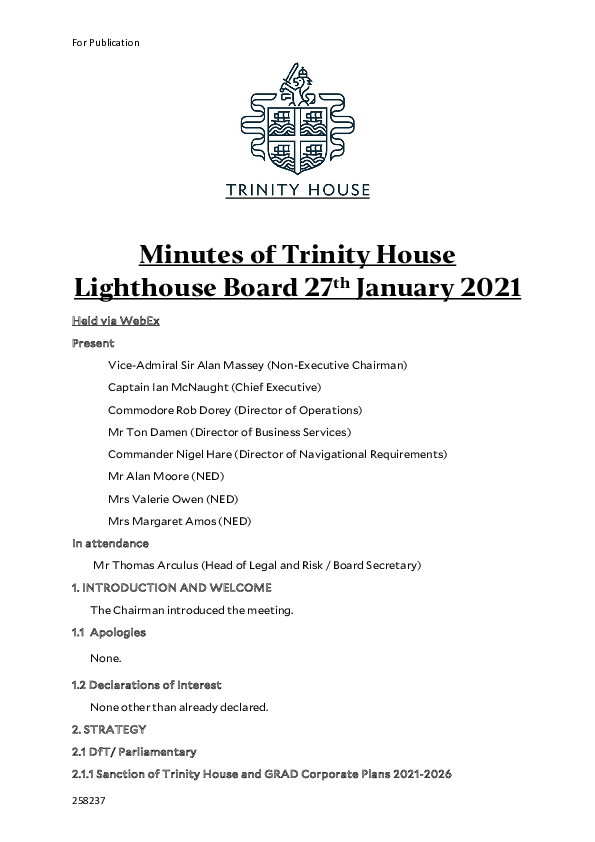 Minutes of Lighthouse Board 27 January 2021