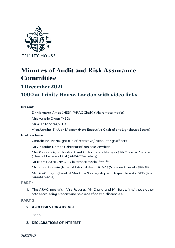 Minutes of the ARAC 1 December 2021
