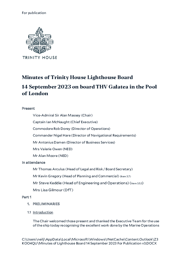 Minutes of Lighthouse Board 14 September 2023
