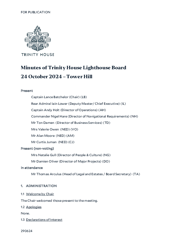 Minutes of Lighthouse Board 24 October 2024